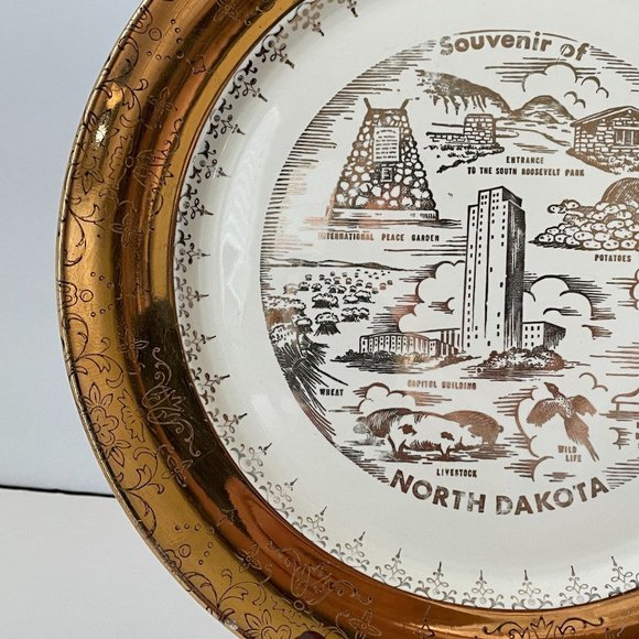 Vintage Sabin Crest O Gold North Dakota State Plate Souvenir Collector 22K Gold - Picture 4 of 15